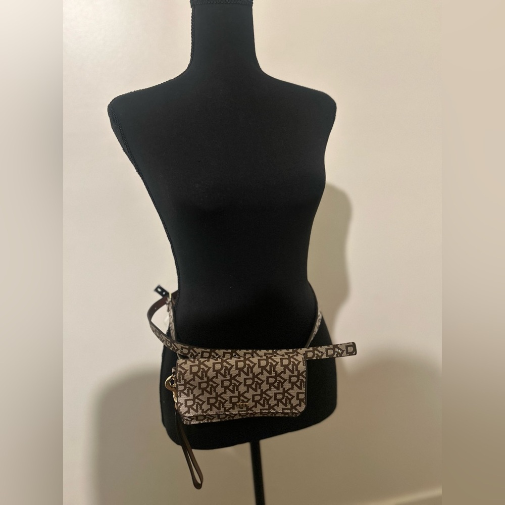 DKNY Women’s Brown Monogram 3-in-1 Belt, Beltbag  &Wristlet